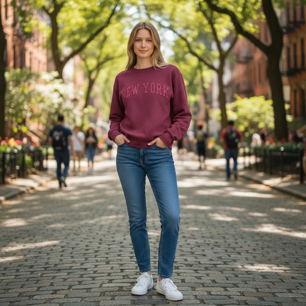 New York Popular Burgundy Crewneck Sweatshirt Women Small Maroon Pullover NY